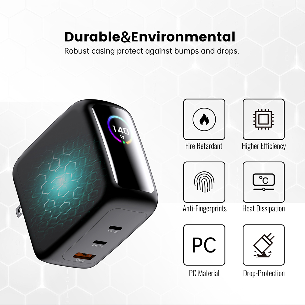 port charger 140W 2C1A PD3.1 Display Dual USB C Wall 3 Port charger Manufacturer Supplier