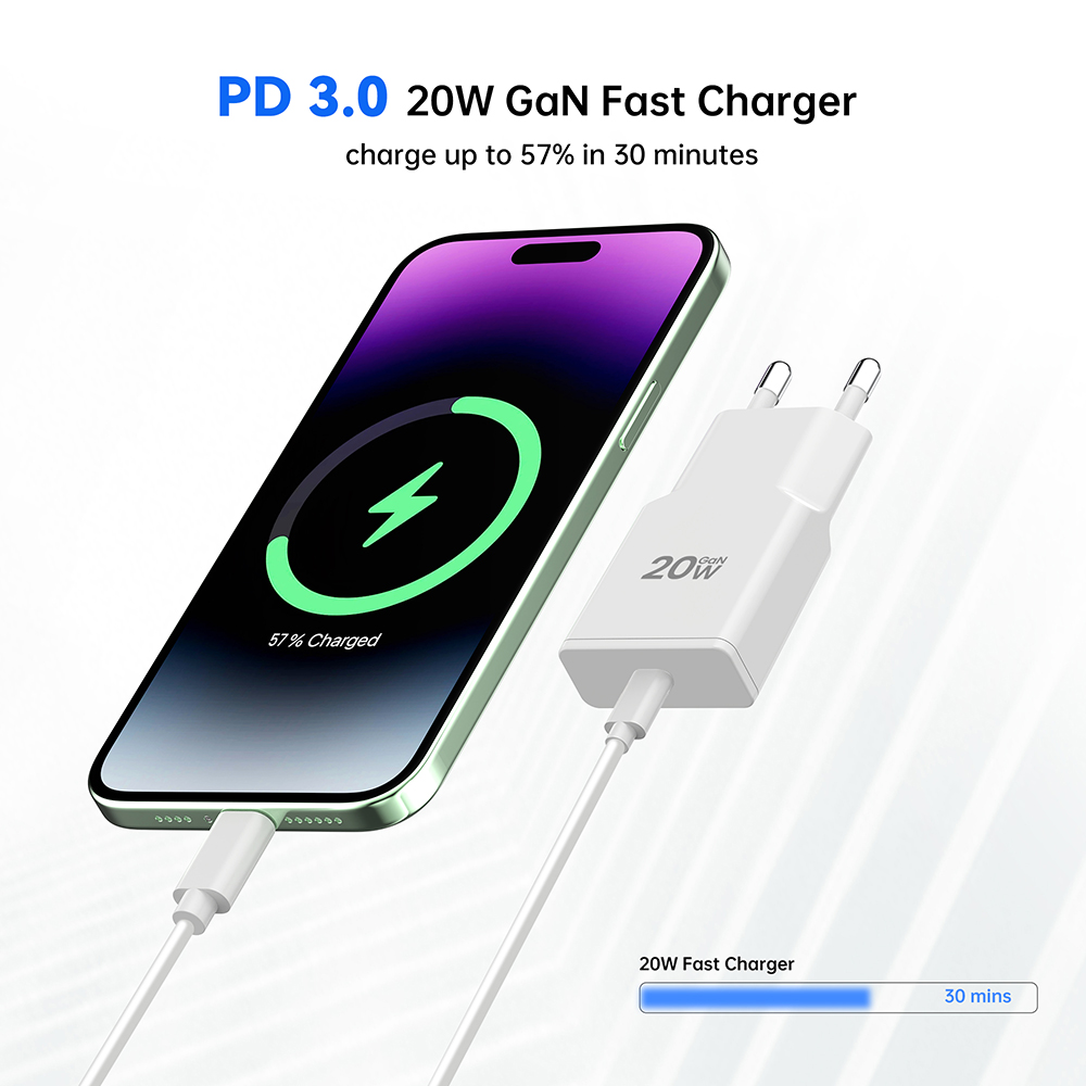 slim phone charger 20W 1C EU KR Plug Micro Slim Phone USB C GaN Charger for Iphone Samsung Xiaomi