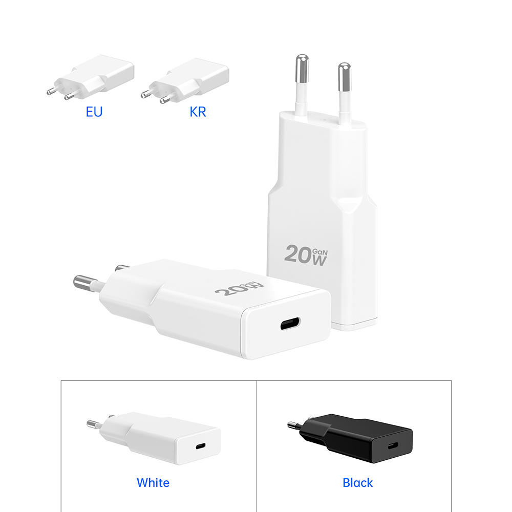 micro usb charger 20W 1C EU KR Plug Micro Slim Phone USB C GaN Charger for Iphone Samsung Xiaomi