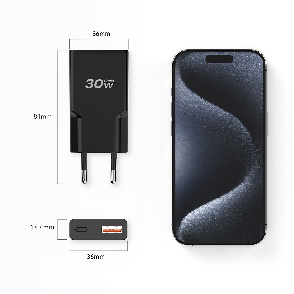 ultra thin iphone charger 30W 1C1A Double USB Wall Slim GaN Ultra Thin Iphone Android Charger