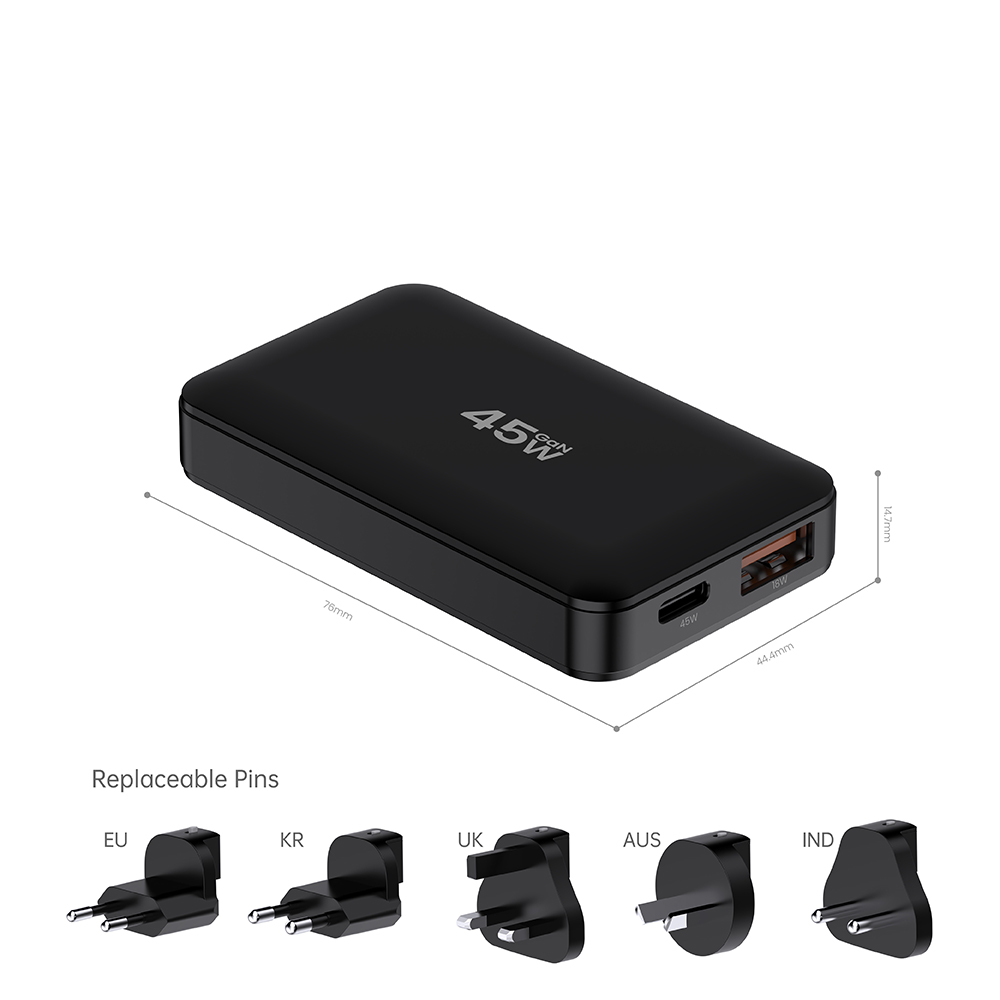 slim iphone charger 45W 2C1A Interchangeable Plug thin usb c slim iphone Android Charger