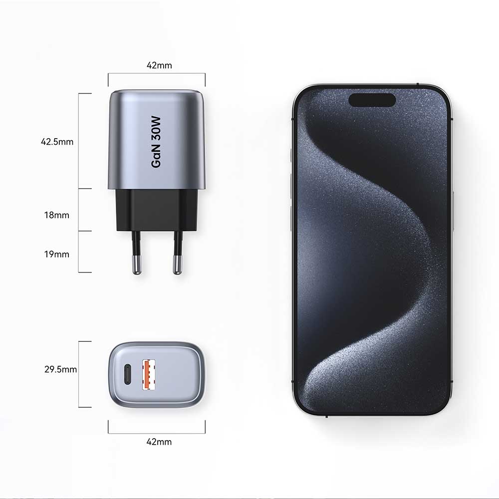 30W pd charger 30W 1C1A Dual Port PD GaN PPS Cell Phone Cport Charger for iPhone Samsung