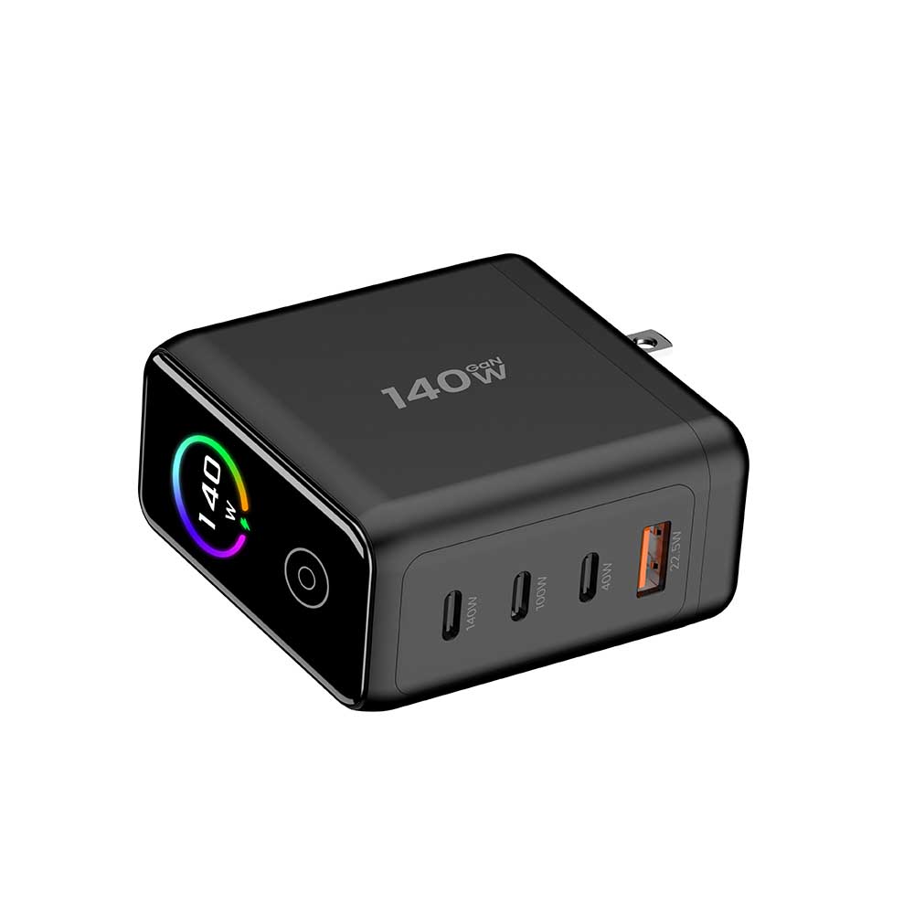 LED USB C Fast Charger 140W GaN LED Display Replaceable US UK EU KR Plug GaN USB Fast Charger Factory