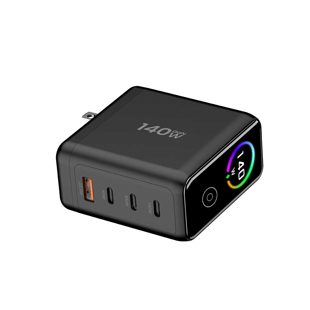 LED USB C Fast Charger 140W GaN LED Display Replaceable US UK EU KR Plug GaN USB Fast Charger Factory
