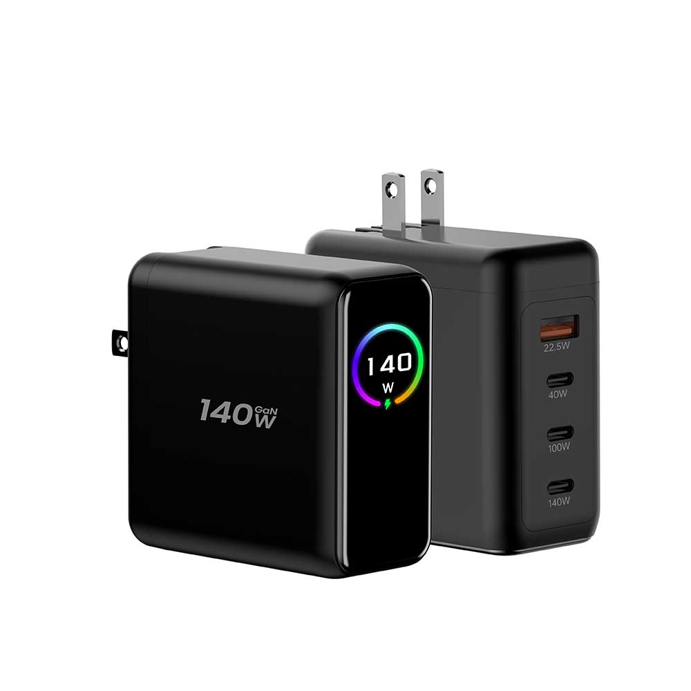 LED USB C Fast Charger 140W GaN LED Display Replaceable US UK EU KR Plug GaN USB Fast Charger Factory